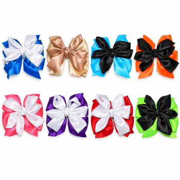Camelia Rose Double Bow Plain in eight available colour combinations on a white background